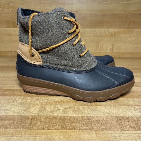 Sperry Duck Boots Womens 7.5 M Saltwater Wedge Heels Tide STS99997 Blue Wool - Picture 1 of 8